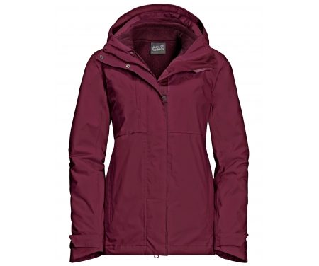 Jack Wolfskin Echo Pass Women – Vandtæt 3i1 damejakke – Mørke Rød