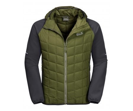 Jack Wolfskin Grassland Hybrid Hood – Fiberjakke herre – Grøn/Grå