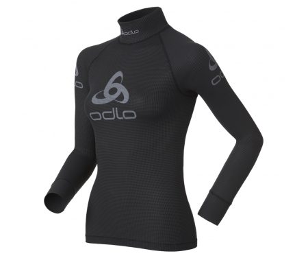 Odlo Shirt L/S Crew Neck Logo Line – Løbebluse til dame – Sort/grå