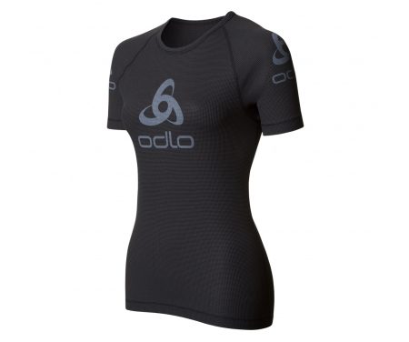 Odlo Shirt S/S Crew Neck Logo Line – Løbe t-shirt til dame – Sort/grå