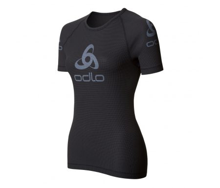 Odlo Shirt S/S Crew Neck Logo Line – Løbe t-shirt til dame – Sort/grå