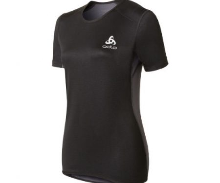 Odlo Shirt S/S Crew Neck – Vindtæt løbe t-shirt til dame – Sort/grå