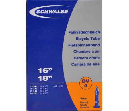 Schwalbe slange 16 og 18"med almindelig ventil DV4