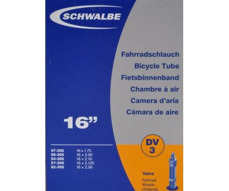 Schwalbe slange 16 x 1,75-2,50 med almindelig ventil DV3