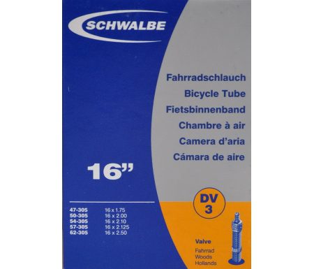 Schwalbe slange 16 x 1,75-2,50 med almindelig ventil DV3