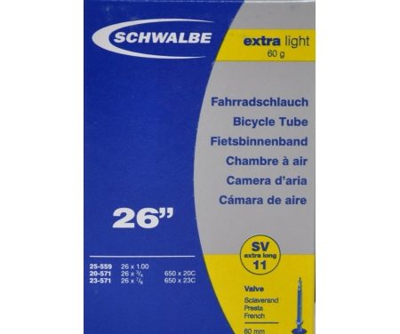 Schwalbe slange 26 x 1,00 X-Light med Racer ventil SV11