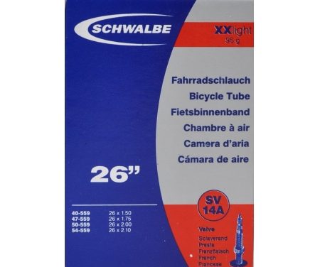 Schwalbe slange 26 x 1,50-2,10 XX-Light med Racer ventil SV14A