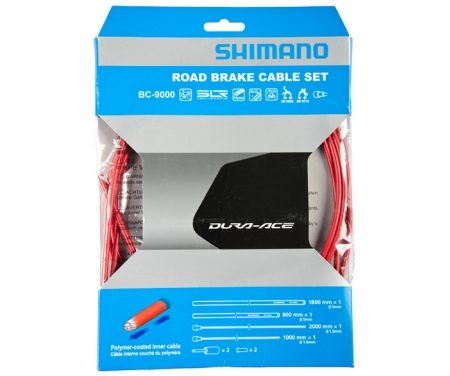 Shimano Dura Ace Bremsekabelsæt – Road Polymer – For-og bagbremsekabel komplet – Rød