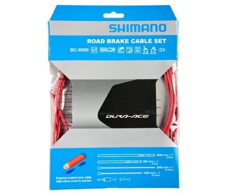 Shimano Dura Ace Bremsekabelsæt – Road Polymer – For-og bagbremsekabel komplet – Rød