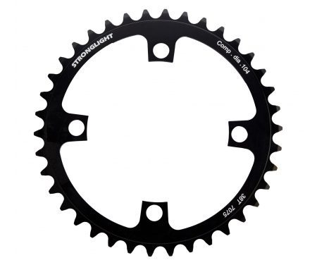 Stronglight klinge – 38 tands – ø104 – 4 huller – 10 Speed – Zicral alu – Sort