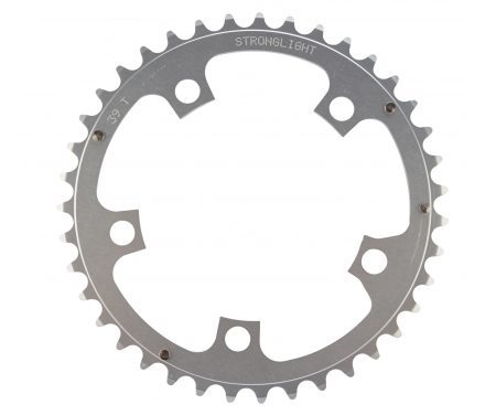 Stronglight klinge – 39 tands – ø110 – 5 huller – 9/10 speed – Dural alu – Sølv