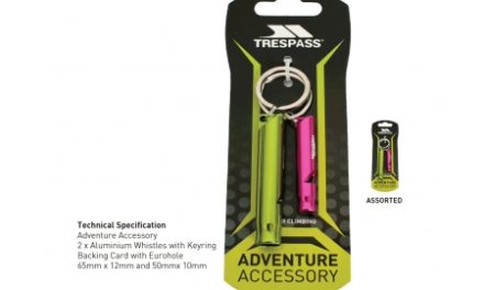 Trespass Blow X – Nøgleringe med alu nødfløjter – Grøn: 65 x12 mm. – Pink: 50 x 10 mm .