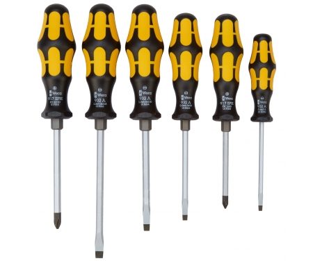 Wera skruetrækkersæt gul med slagstift og vægholder – 6 dele