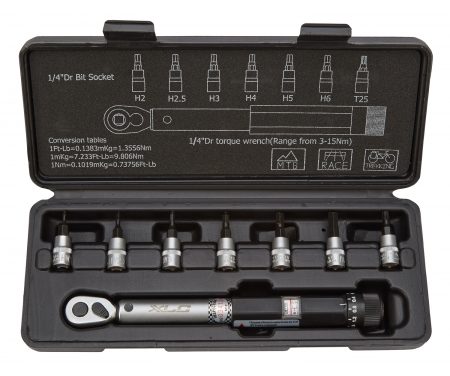 XLC Momentnøgle 3-15 Nm – 1/4" top – inklusiv bitssæt